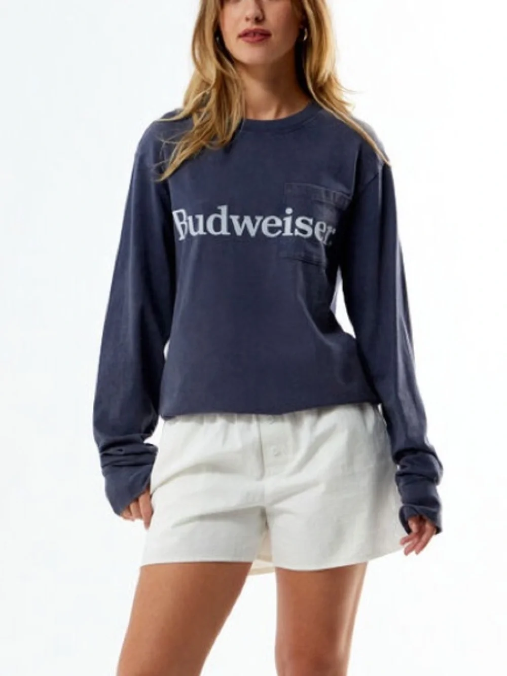 Budweiser PacSun Reversible Long Sleeve Pocket T-Shirt Retro Beer Logo Tee S - Picture 2 of 15